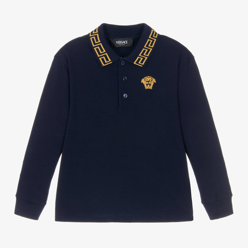 Versace-Boys Navy Cotton Polo Shirt | Childrensalon Outlet