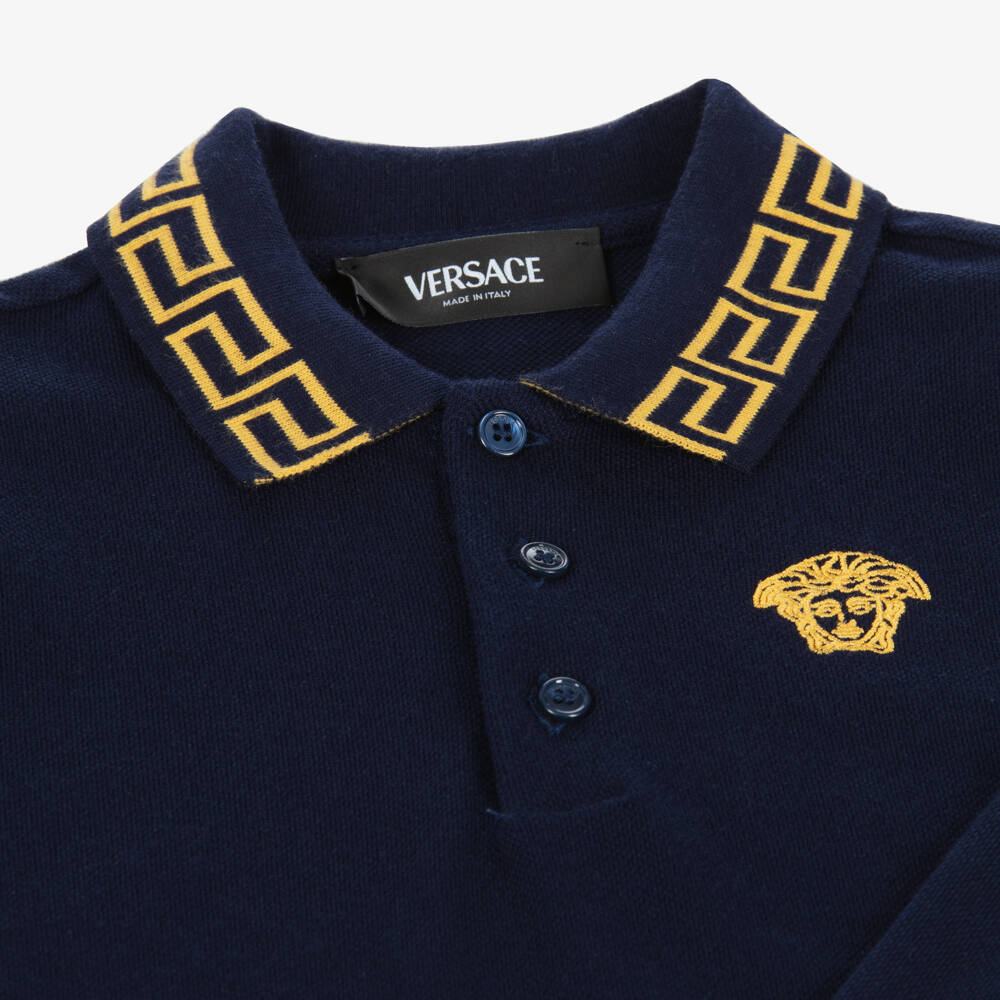 Versace-Boys Navy Cotton Polo Shirt | Childrensalon Outlet