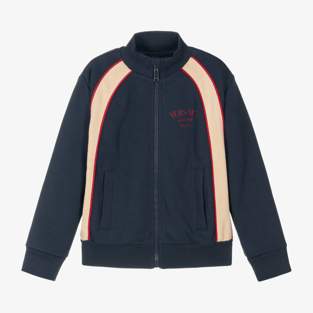 Versace-Boys Navy Cotton Zip Sweatshirt | Childrensalon Outlet