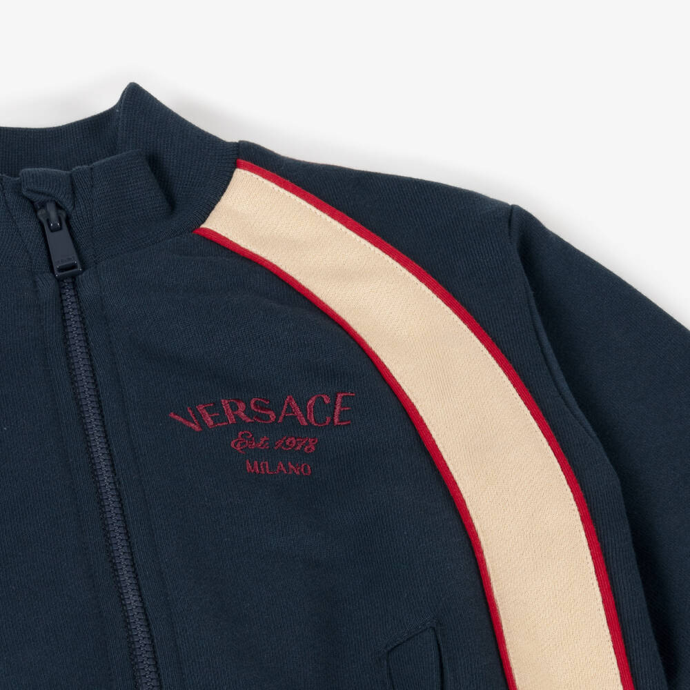 Versace-Boys Navy Cotton Zip Sweatshirt | Childrensalon Outlet