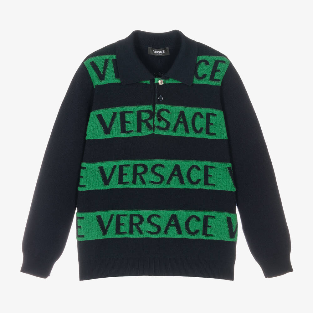 Versace-Boys Navy Green Wool Jumper | Childrensalon Outlet