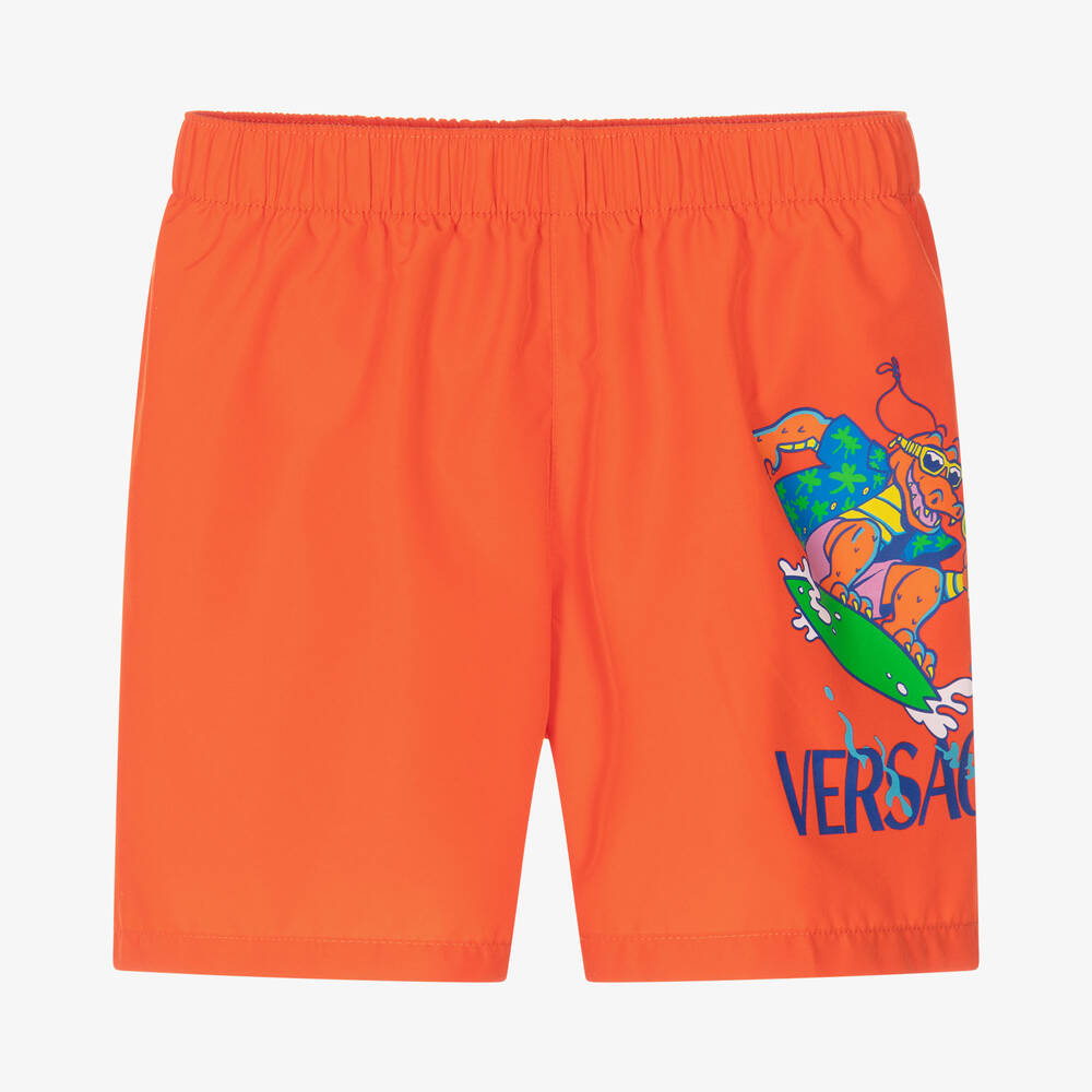 Versace-Boys Orange Crocodile Swim Shorts | Childrensalon Outlet