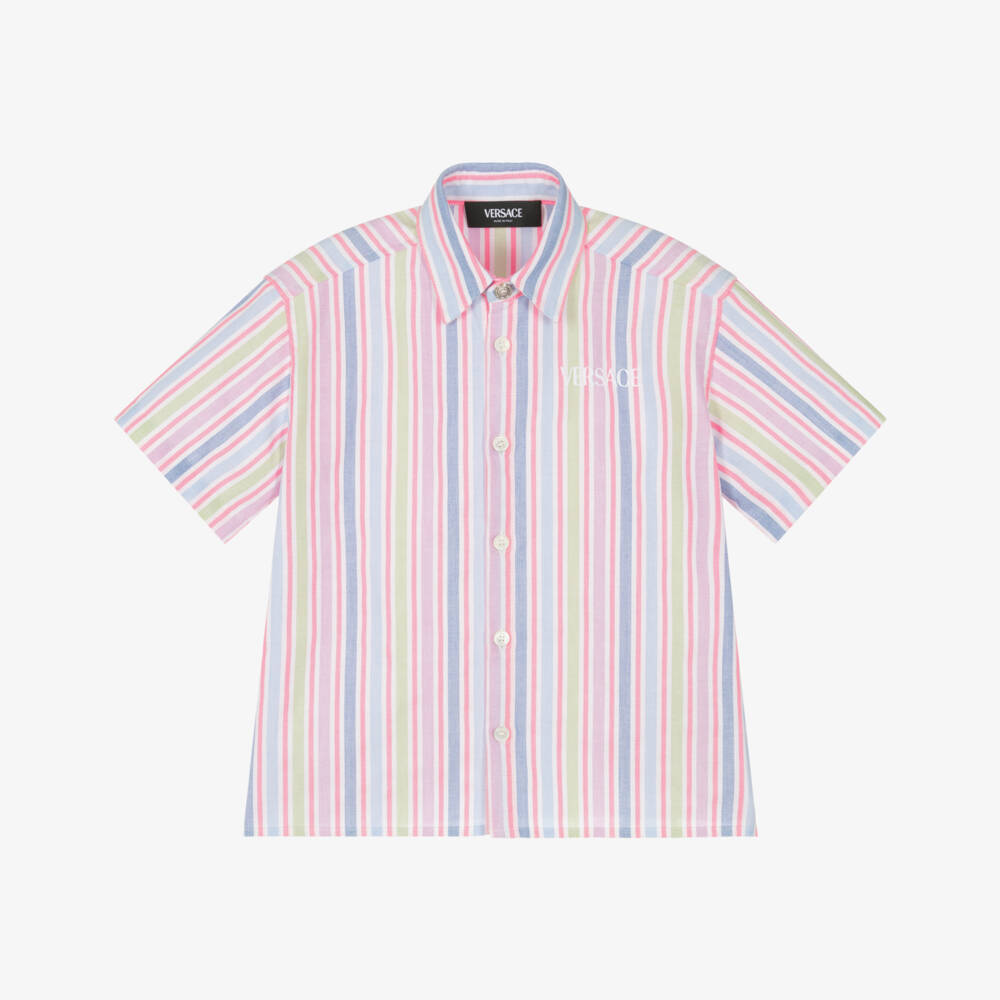 Versace-Boys Oxford Pink Striped Shirt | Childrensalon Outlet