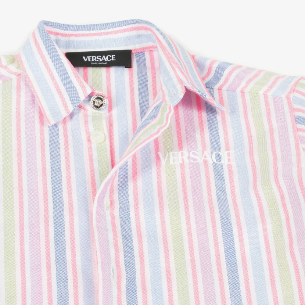 Versace-Boys Oxford Pink Striped Shirt | Childrensalon Outlet