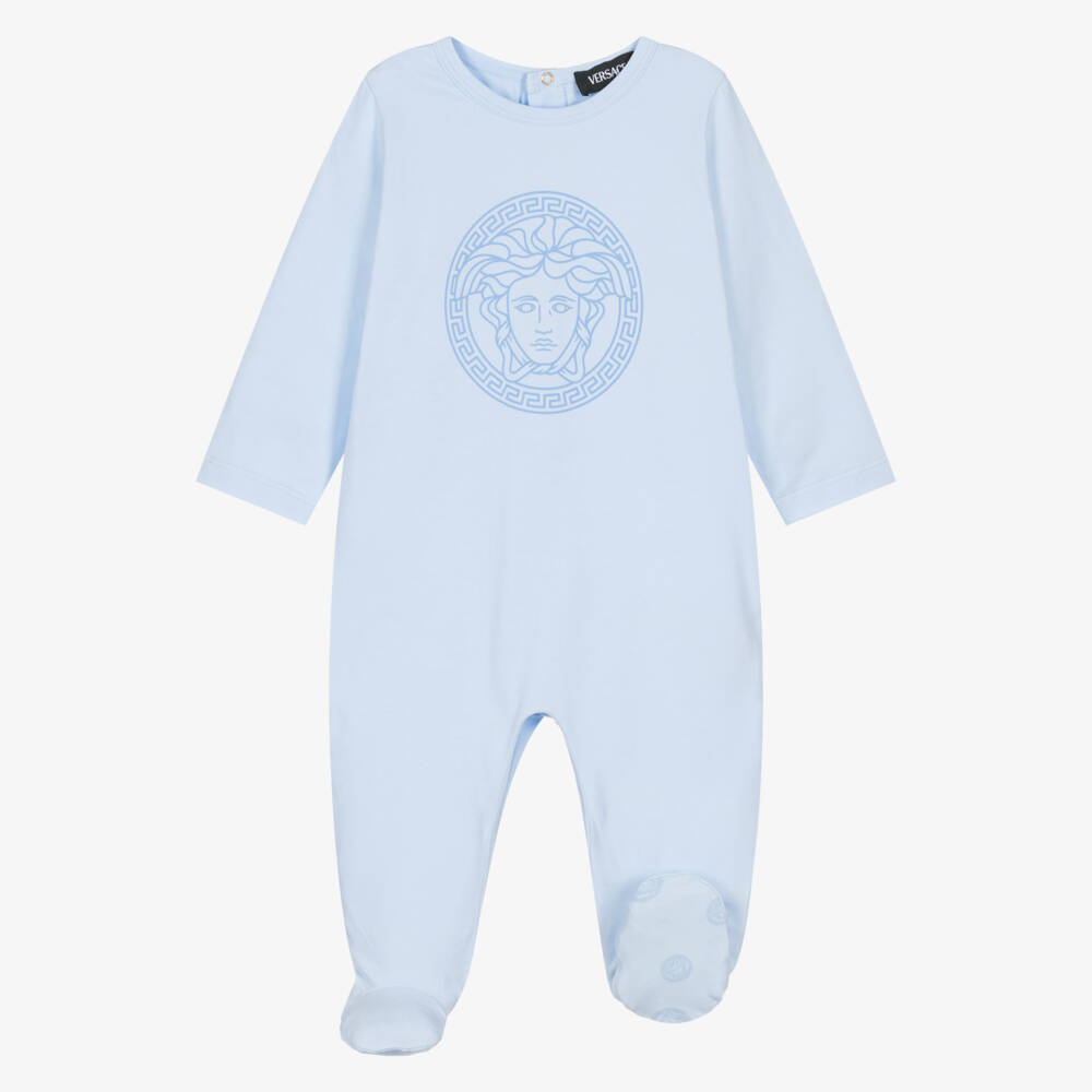 Versace-Boys Pale Blue Babysuit Gift Set with Medusa Logo | Childrensalon Outlet