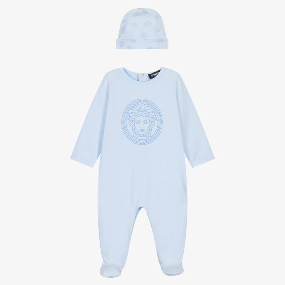 Versace-Boys Pale Blue Babysuit Gift Set with Medusa Logo | Childrensalon Outlet