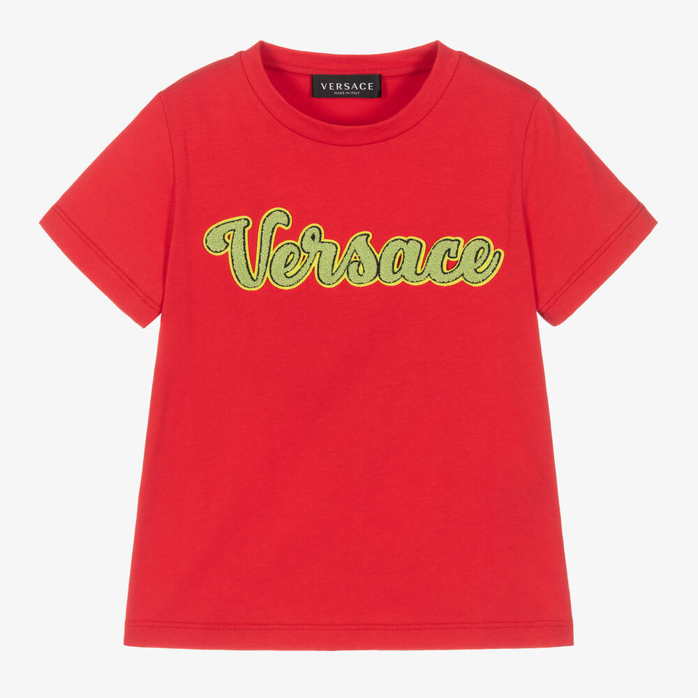 Versace - Boys Red Cotton Logo T-Shirt | Childrensalon