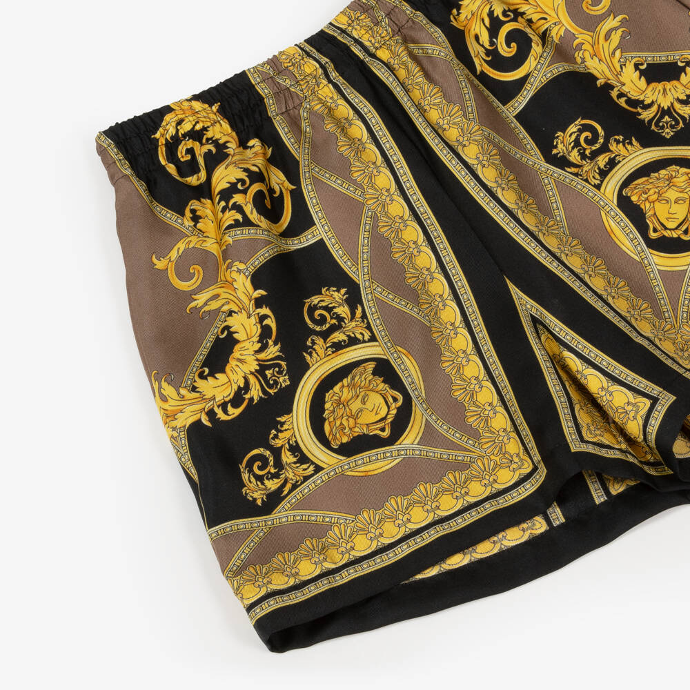 Versace-Boys Regal Gold Silk Shorts | Childrensalon Outlet