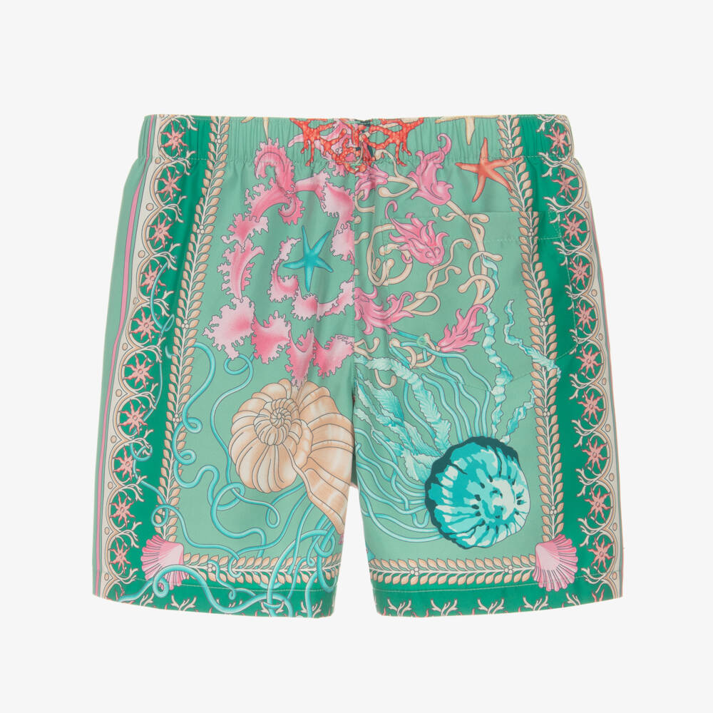 Versace-Boys Sea-Inspired Green Swim Shorts | Childrensalon Outlet
