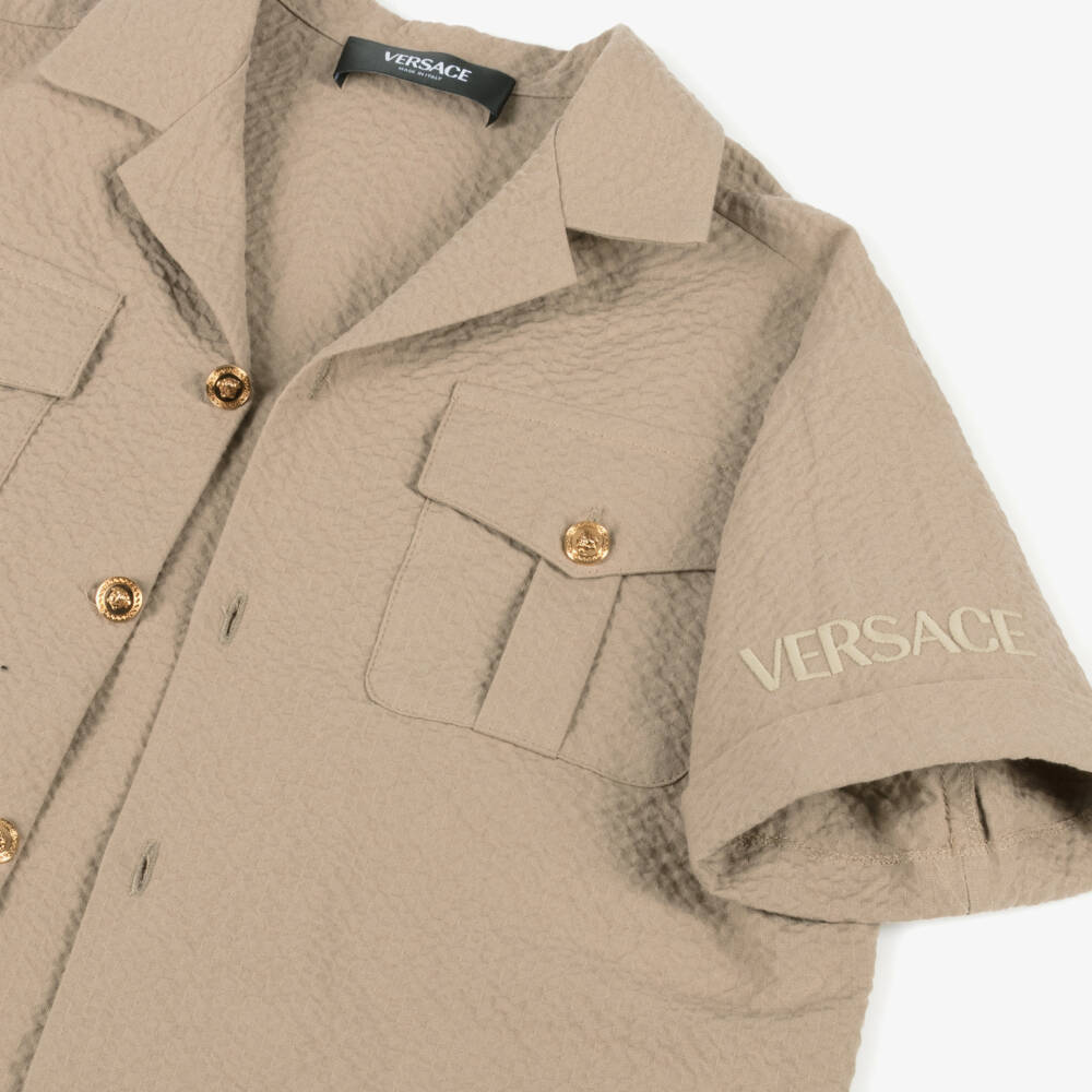 Versace-Рубашка из бежевого сикерса для мальчиков | Childrensalon Outlet