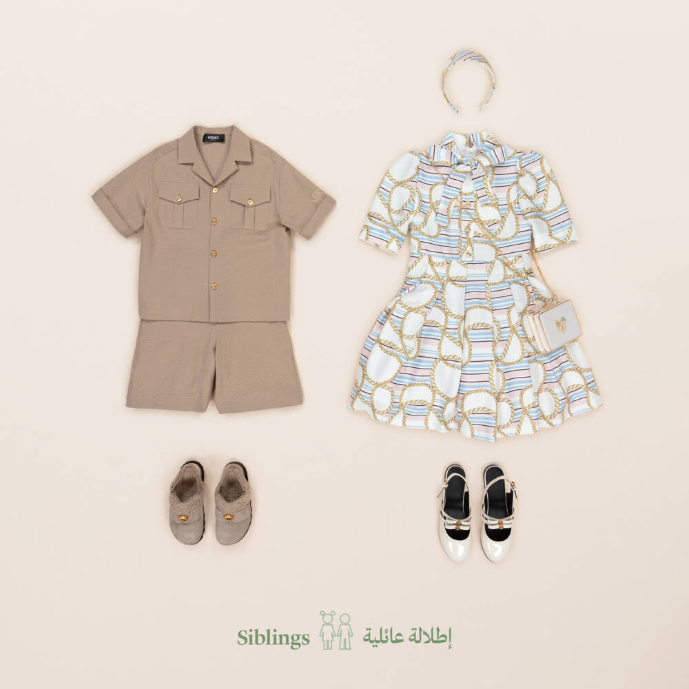 Versace-Boys Seersucker Shorts in Sand | Childrensalon Outlet