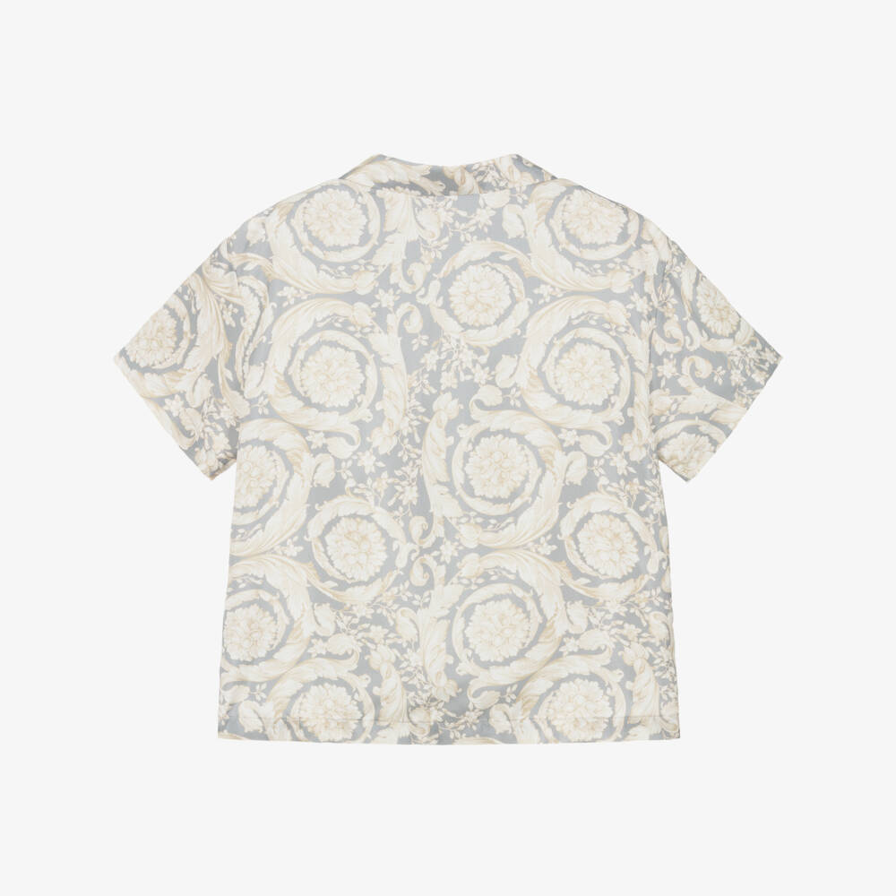 Versace-قميص باروكو حريري رمادي للأولاد | Childrensalon Outlet