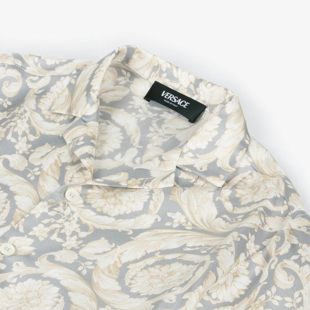 Versace-قميص باروكو حريري رمادي للأولاد | Childrensalon Outlet