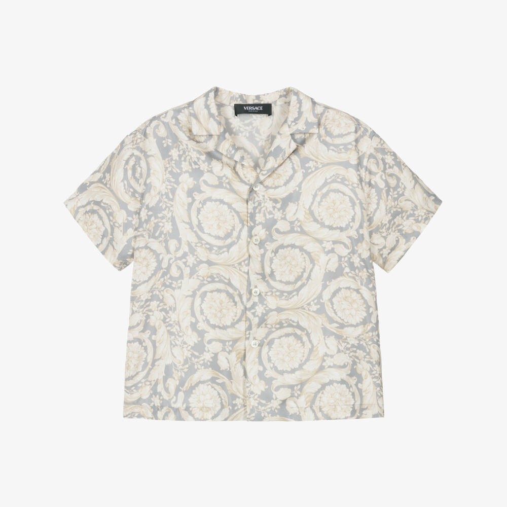 Versace-Шелковая серая рубашка Barocco для мальчиков | Childrensalon Outlet