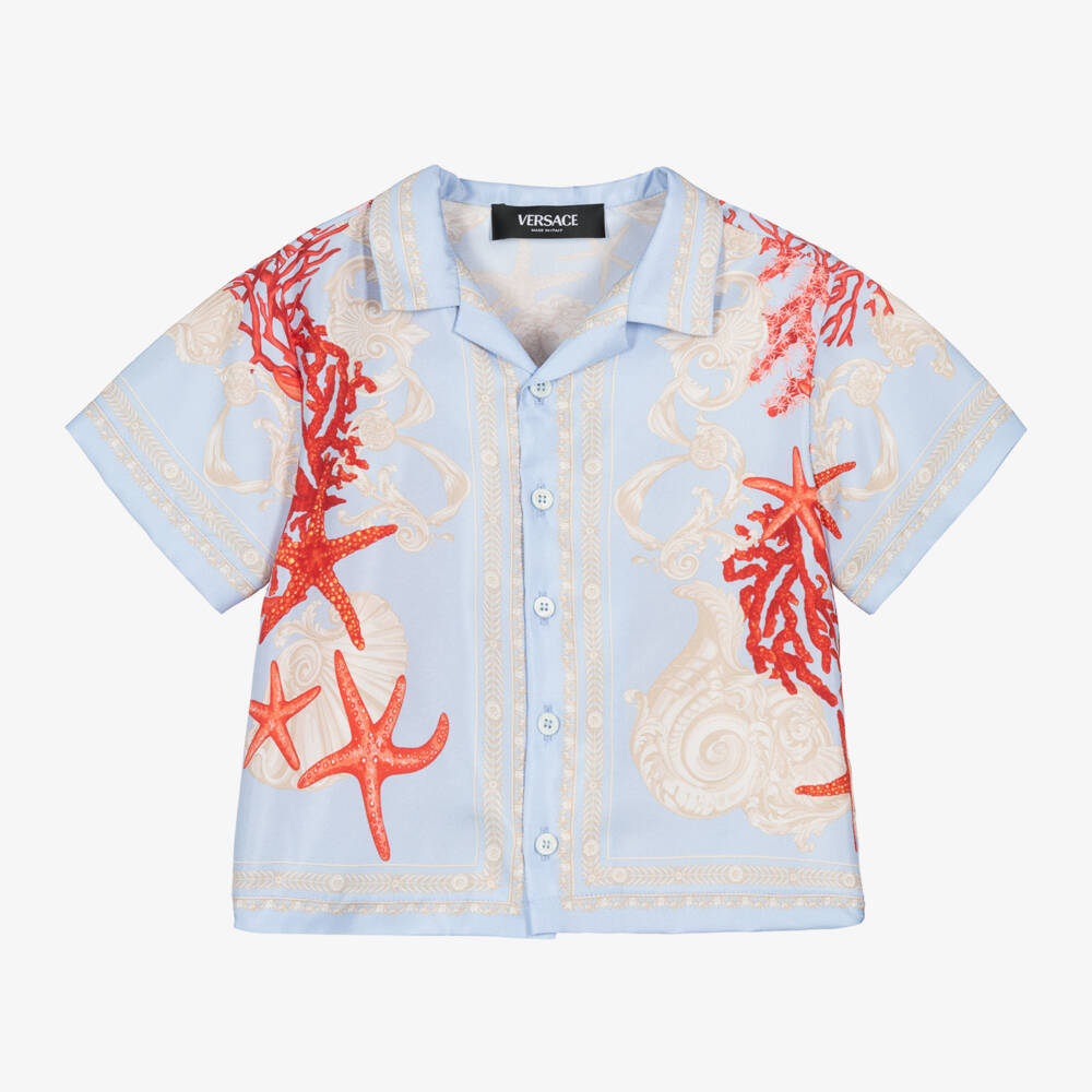 Versace-Boys Silk Starfish Print Shirt | Childrensalon Outlet
