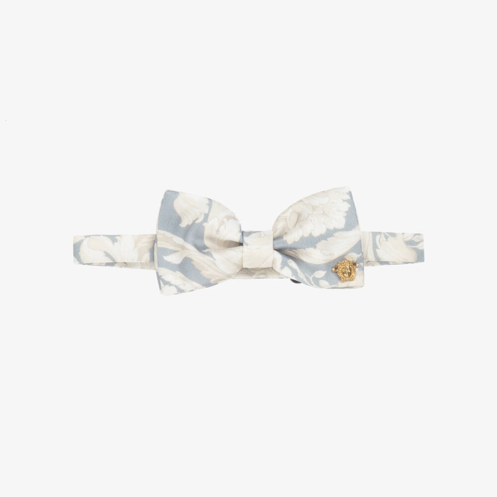 Versace-Boys Silky Ivory & Silver Bow Tie | Childrensalon Outlet