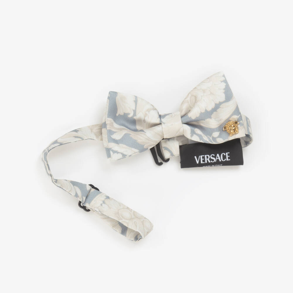 Versace-Boys Silky Ivory & Silver Bow Tie | Childrensalon Outlet