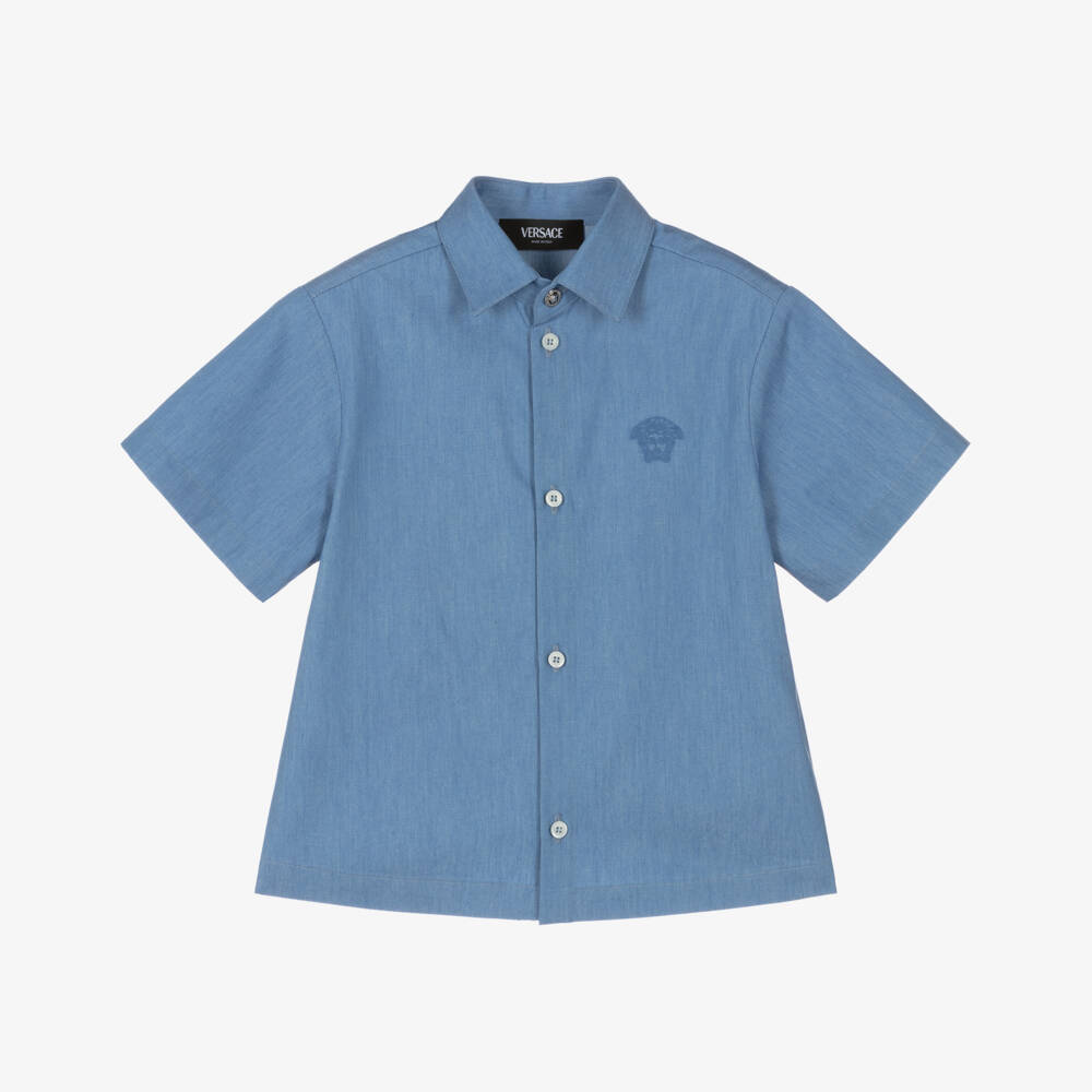 Versace-قميص قطني أزرق ناعم للأولاد | Childrensalon Outlet