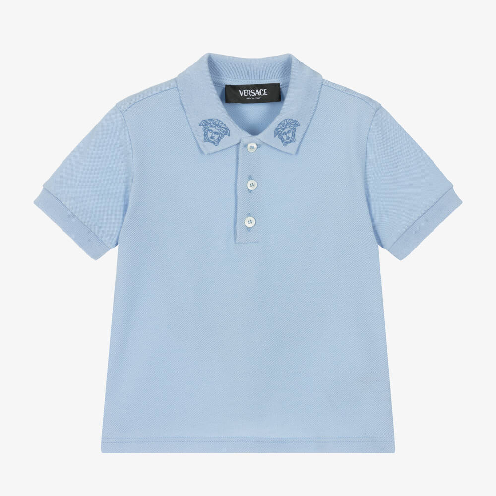 Versace-Boys Soft Cotton Blue Polo | Childrensalon Outlet