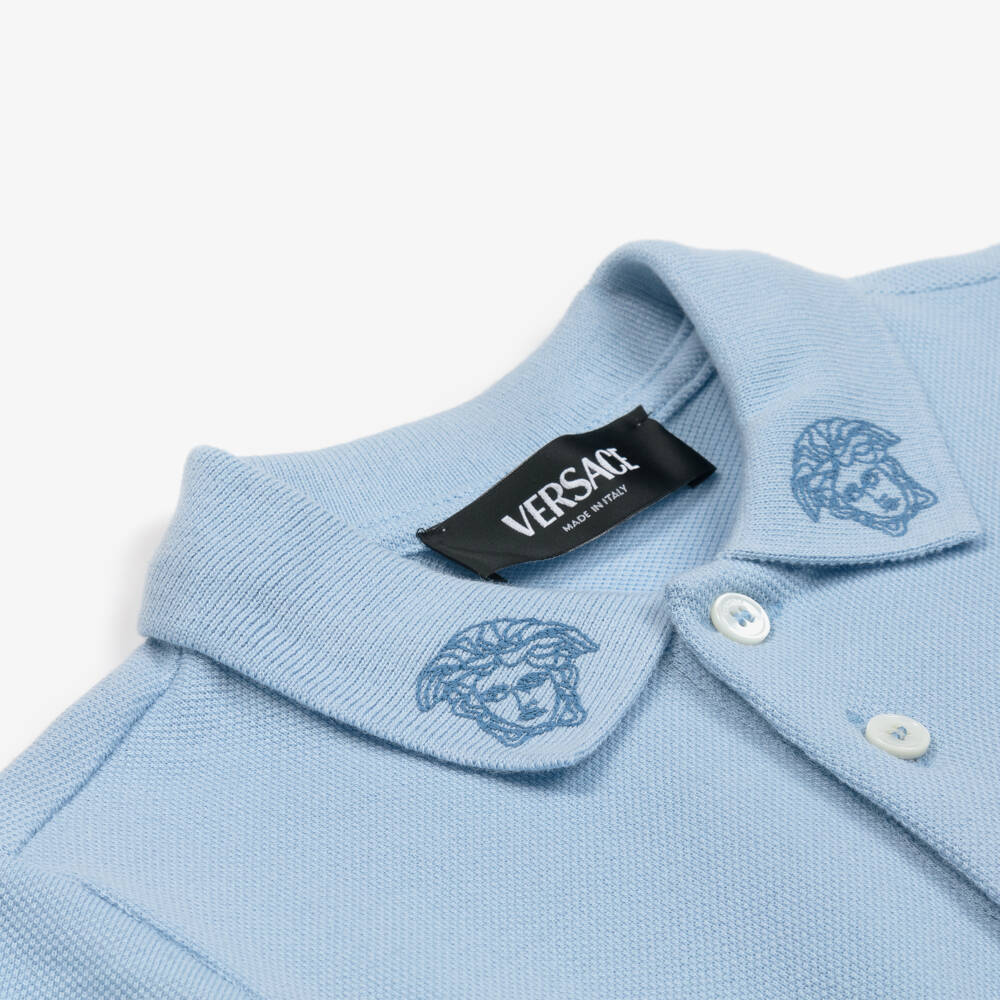 Versace-Boys Soft Cotton Blue Polo | Childrensalon Outlet