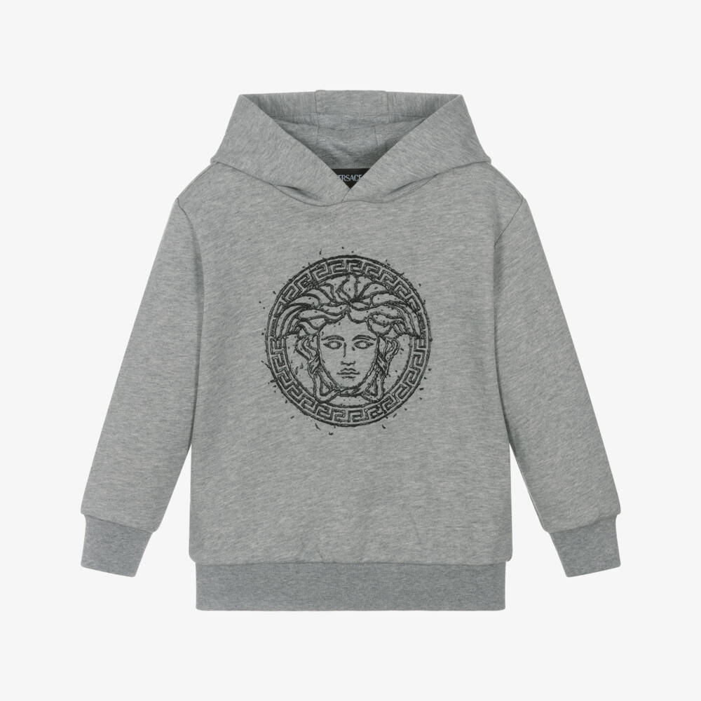 Versace-سويت شيرت رمادي ناعم للأولاد مع شعار ميدوسا | Childrensalon Outlet