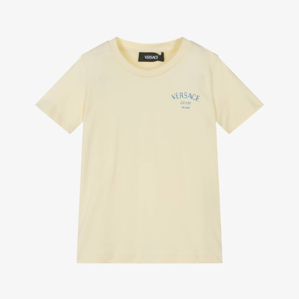 Versace-تيشيرت ناعم أصفر بشعار للأولاد | Childrensalon Outlet