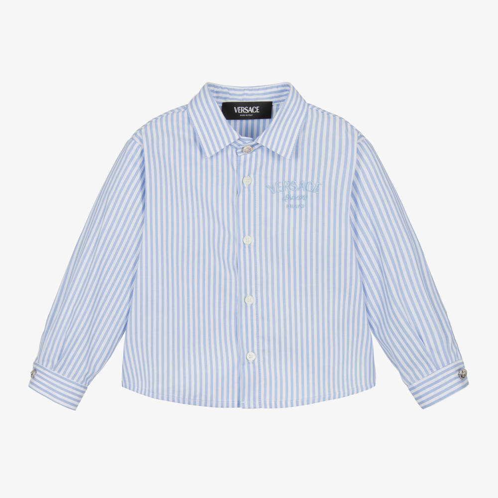 Versace-Boys Striped Blue Medusa Shirt | Childrensalon Outlet