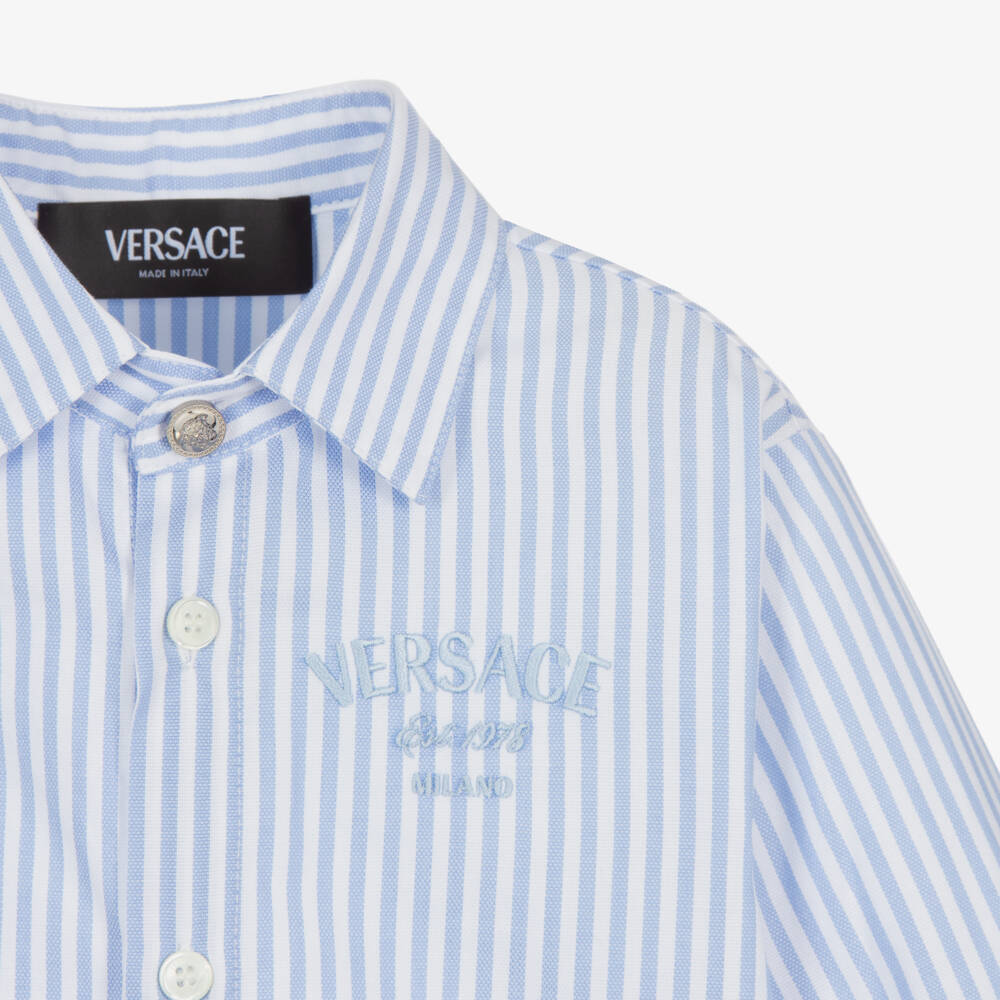 Versace-Boys Striped Blue Medusa Shirt | Childrensalon Outlet