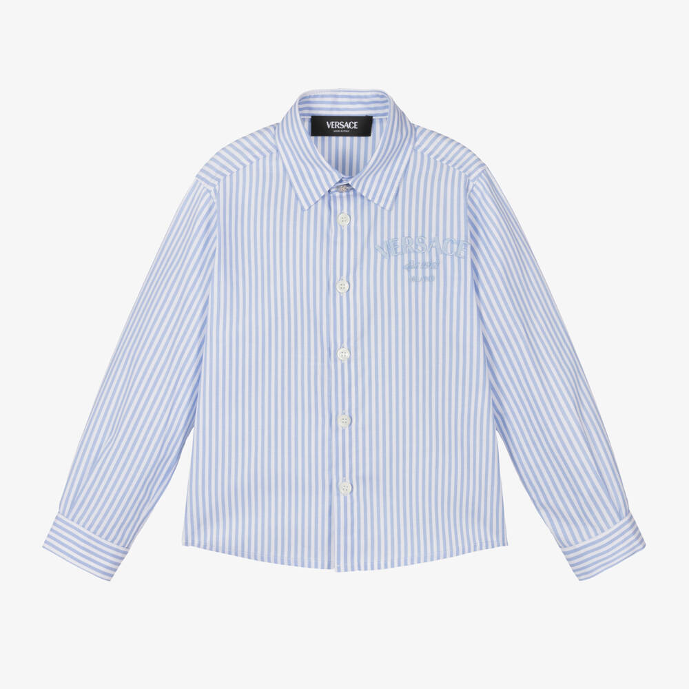 Versace-Boys Striped Cotton Oxford Shirt | Childrensalon Outlet