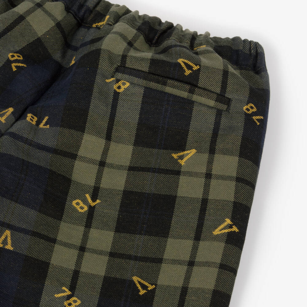 Versace-Зеленые брюки из хлопкового жаккарда в клетку для мальчиков | Childrensalon Outlet
