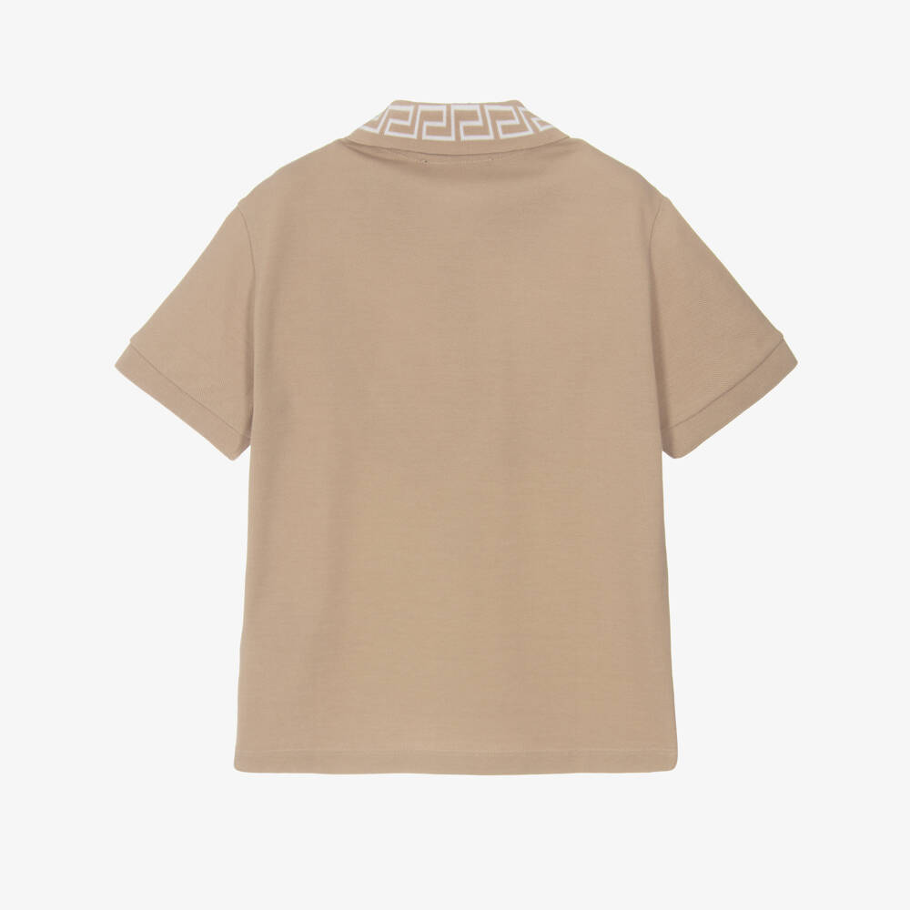 Versace-Boys Taupe Cotton Polo Top | Childrensalon Outlet