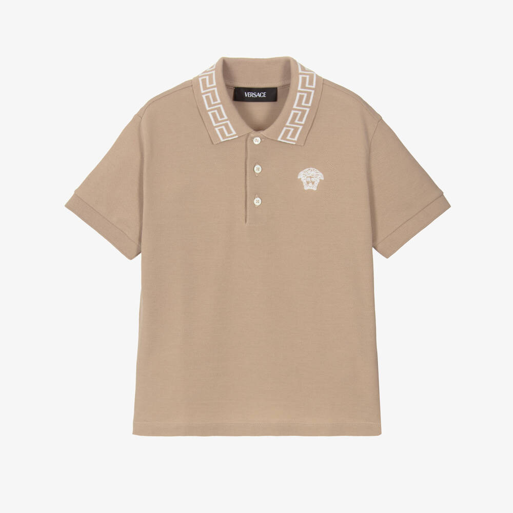 Versace-Boys Taupe Cotton Polo Top | Childrensalon Outlet