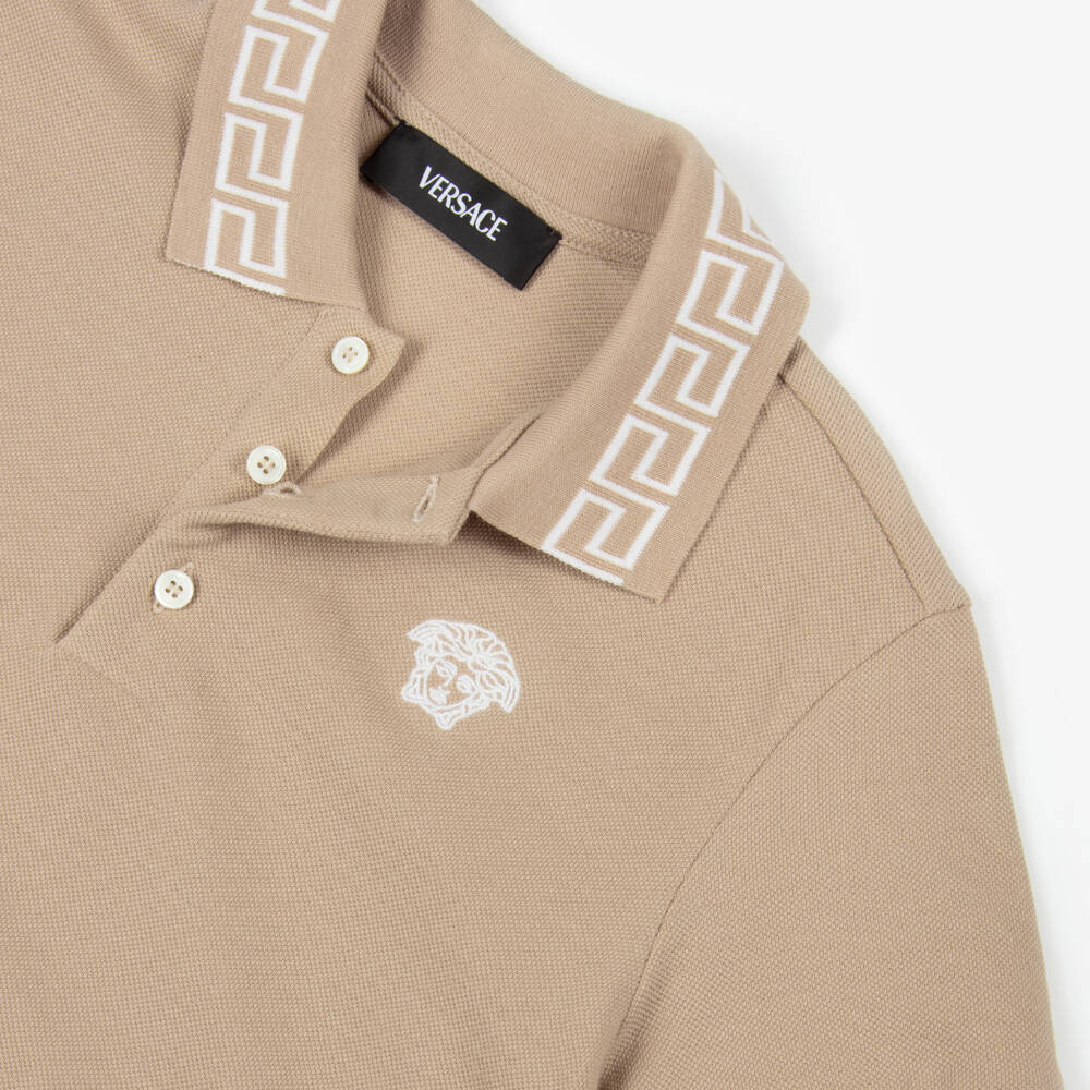 Versace-Boys Taupe Cotton Polo Top | Childrensalon Outlet