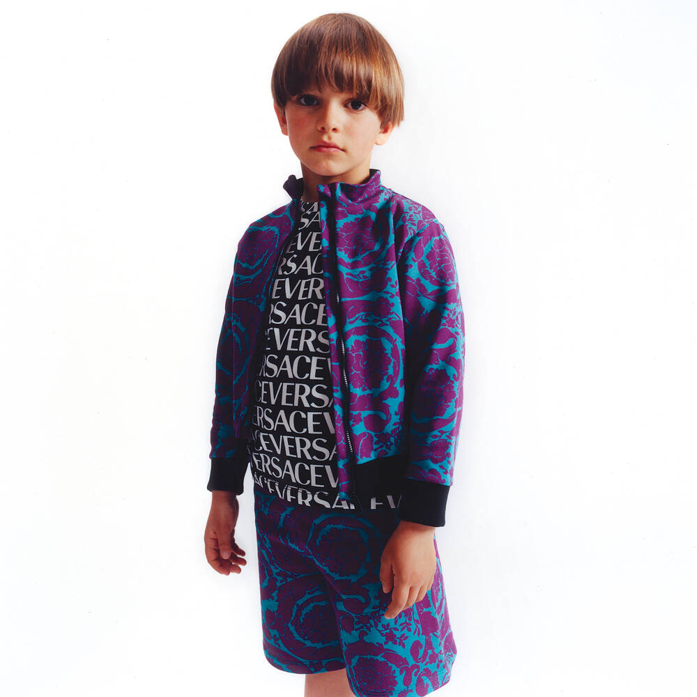 Versace-توب بسحّاب قطن لون أزرق تركواز للأولاد | Childrensalon Outlet