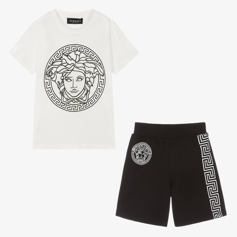 Versace - Белая футболка и черные шорты Medusa | Childrensalon
