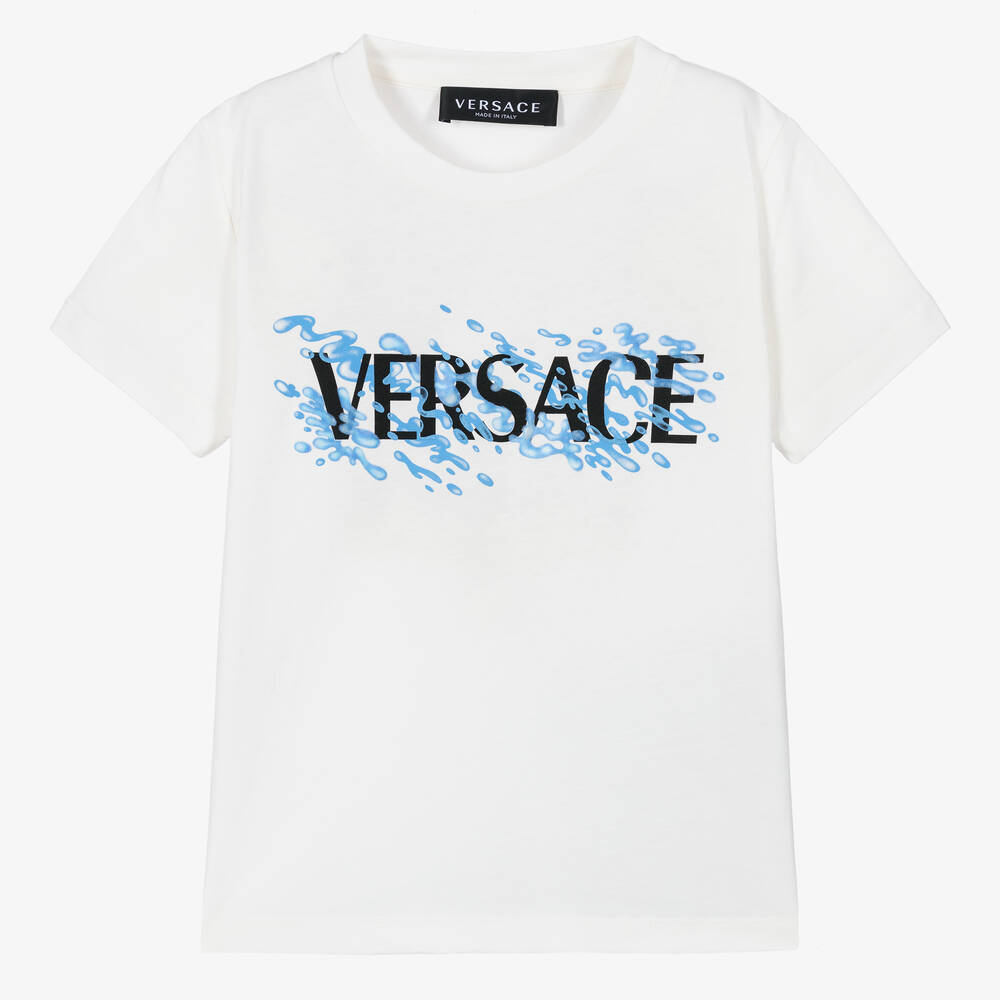 Versace - Boys White Cotton Logo T-Shirt | Childrensalon