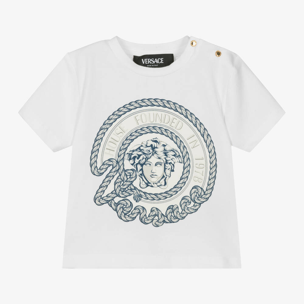 Versace-Boys White Cotton Medusa T-Shirt | Childrensalon Outlet