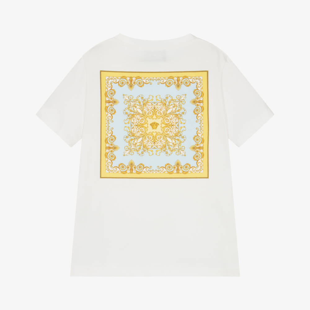Versace-Белая с синей Barocco футболка для мальчиков | Childrensalon Outlet
