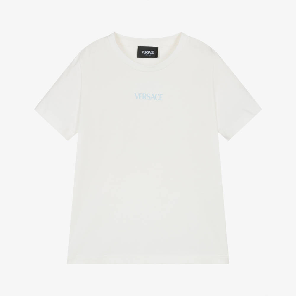 Versace-Белая с синей Barocco футболка для мальчиков | Childrensalon Outlet