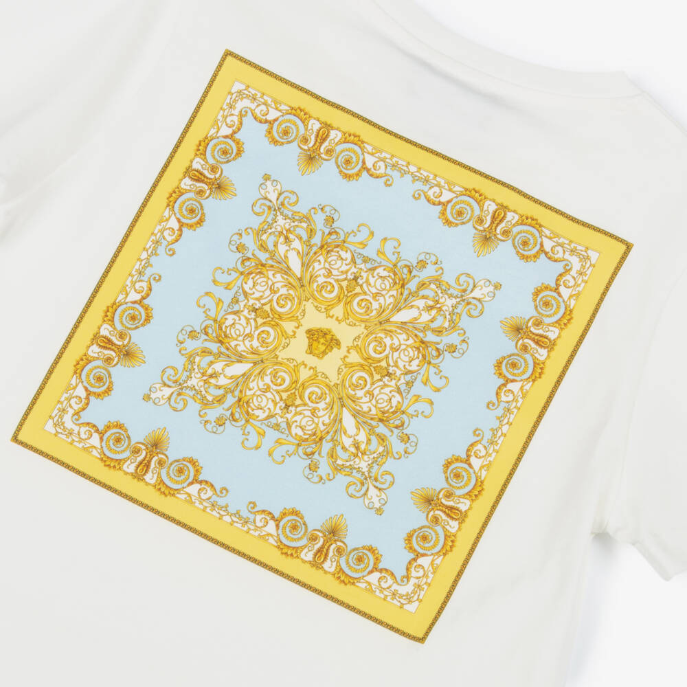 Versace-Белая с синей Barocco футболка для мальчиков | Childrensalon Outlet