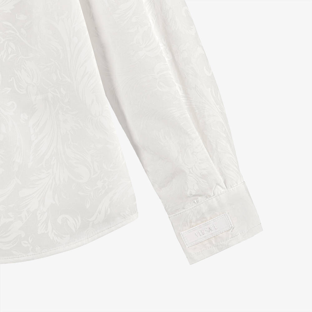 Versace-Boys White Cotton Whisper Barocco Shirt | Childrensalon Outlet