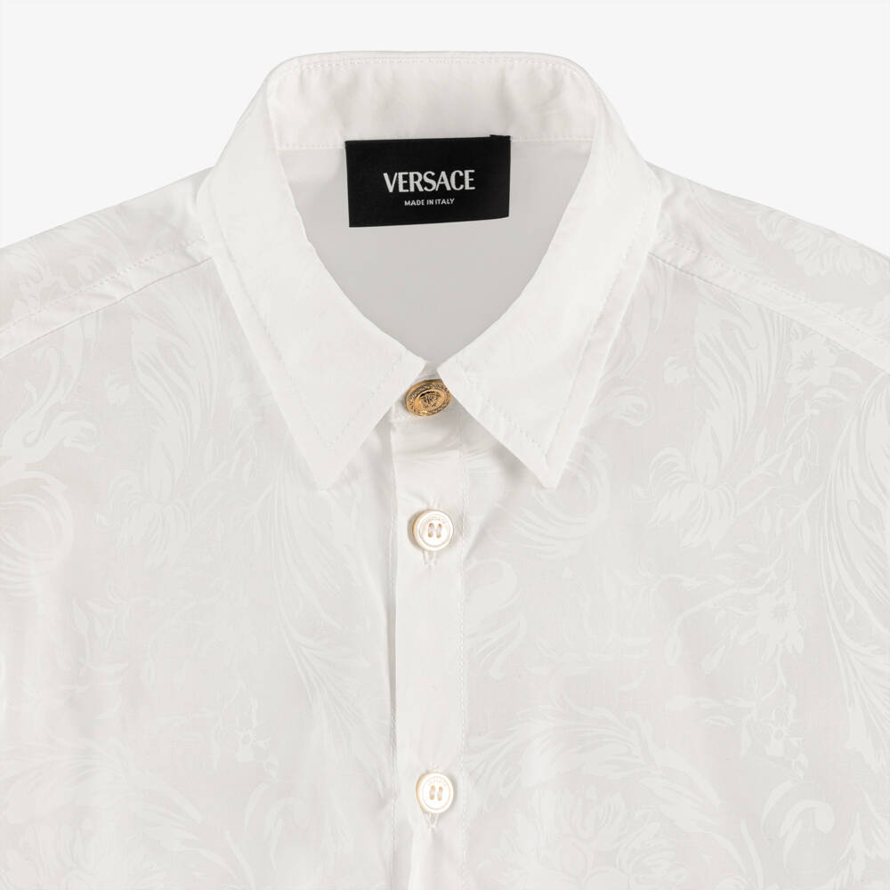 Versace-Boys White Cotton Whisper Barocco Shirt | Childrensalon Outlet