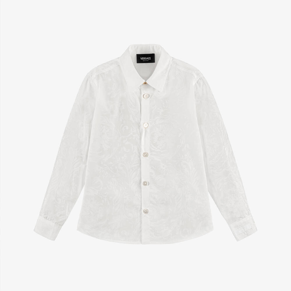 Versace-Boys White Cotton Whisper Barocco Shirt | Childrensalon Outlet