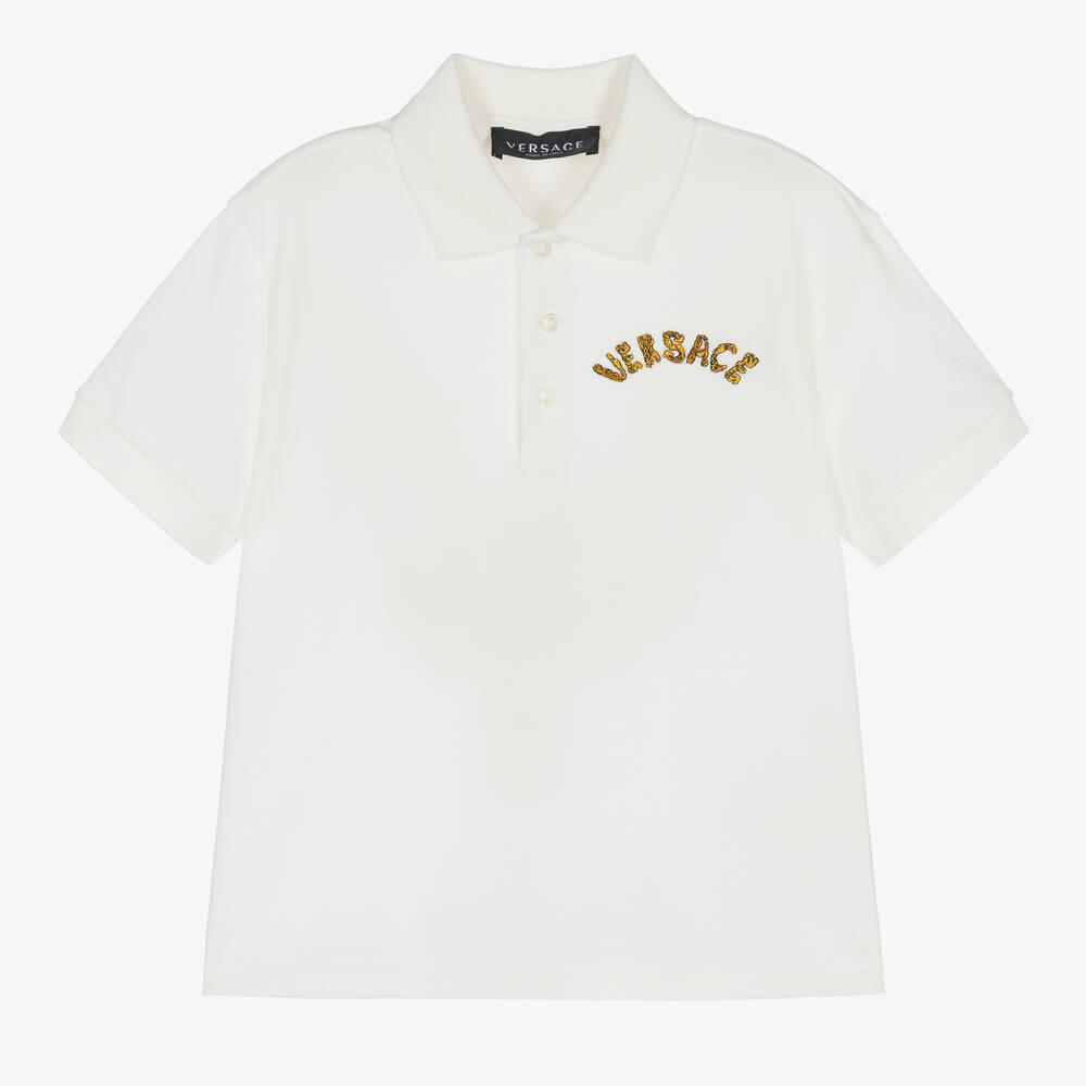 Versace - Weißes besticktes Baumwollpoloshirt  | Childrensalon