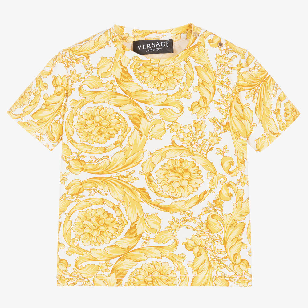 Versace - Boys White & Gold Barocco T-Shirt | Childrensalon