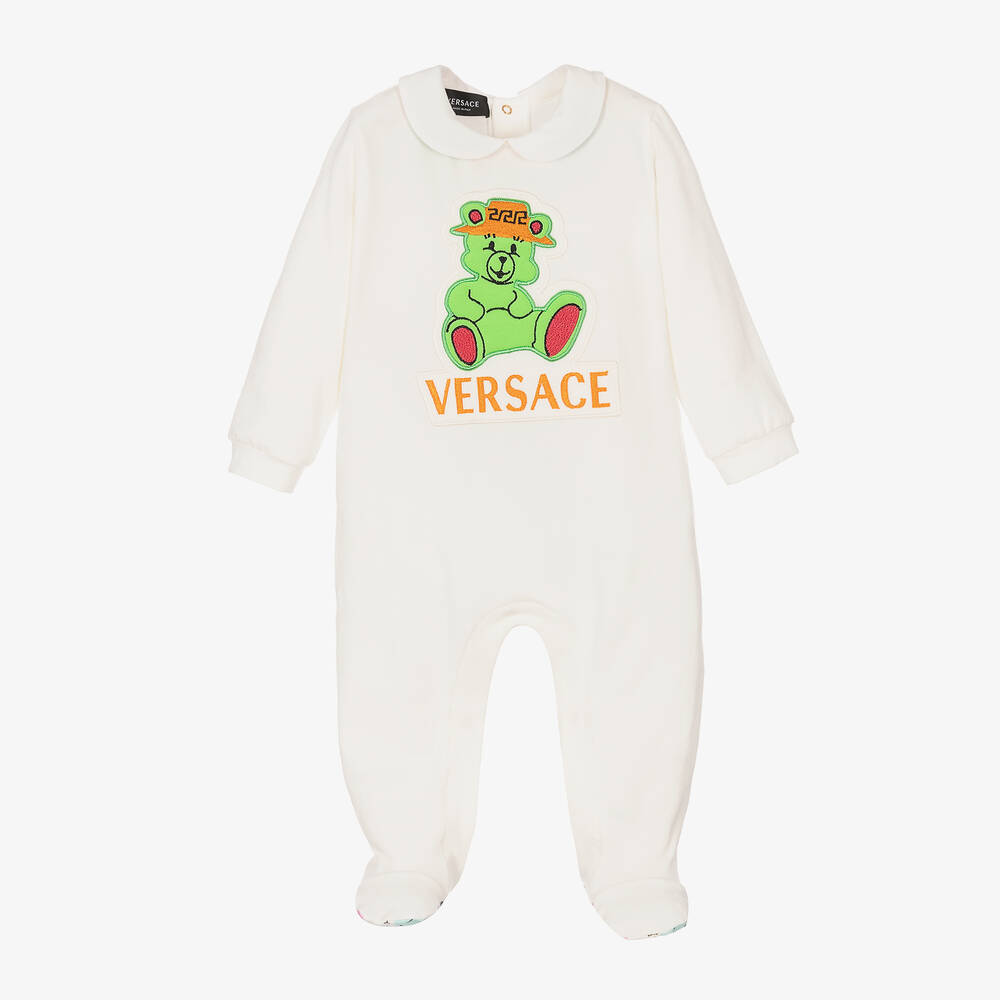 Versace - بيبي غرو قطن جيرسي لون أبيض وأخضر للمواليد | Childrensalon