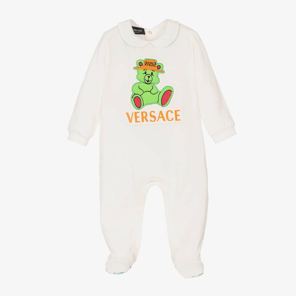 Versace-Boys White & Green Babygrow | Childrensalon Outlet