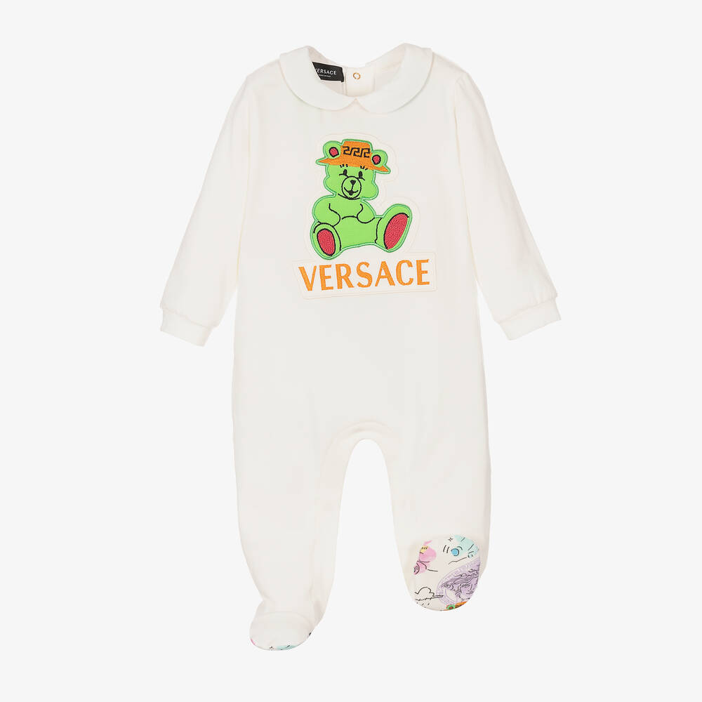 Versace-بيبي غرو قطن جيرسي لون أبيض وأخضر للمواليد | Childrensalon Outlet