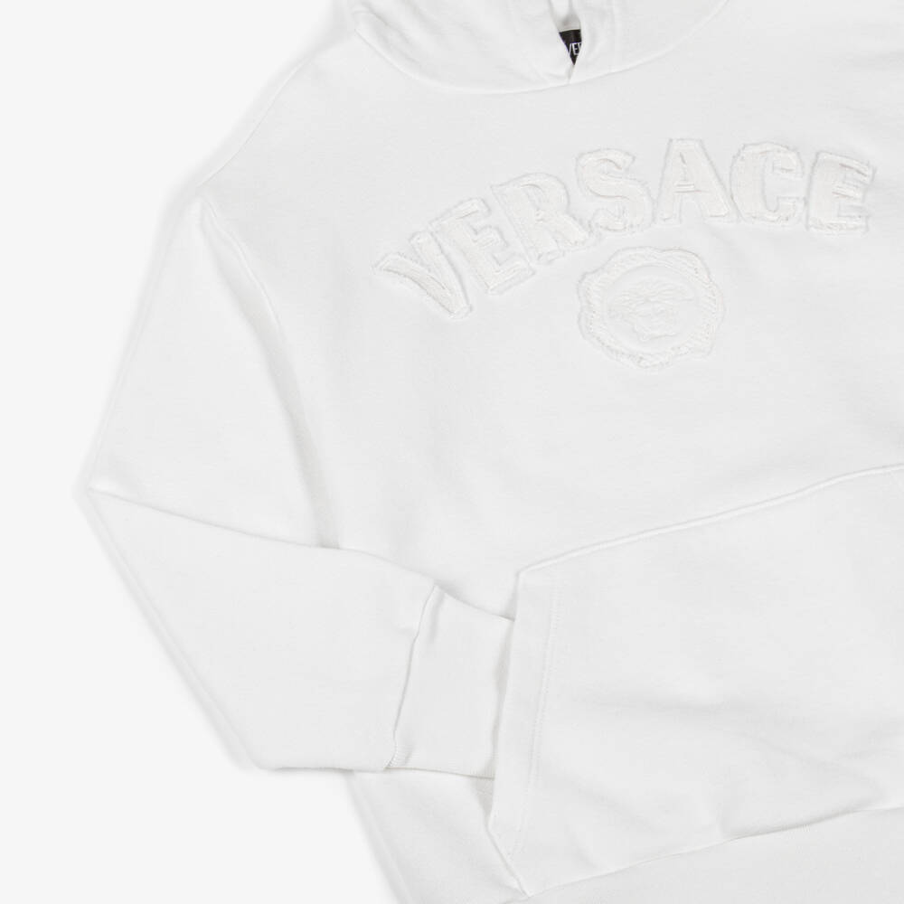 Versace-هودي قطني أبيض للأولاد بتصميم ميدوسا | Childrensalon Outlet