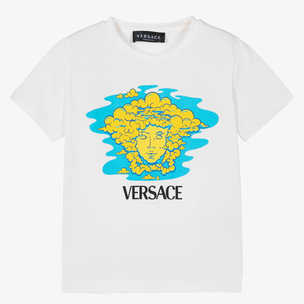 Versace - تيشيرت قطن لون أبيض بطبعة ميدوسا للأولاد | Childrensalon